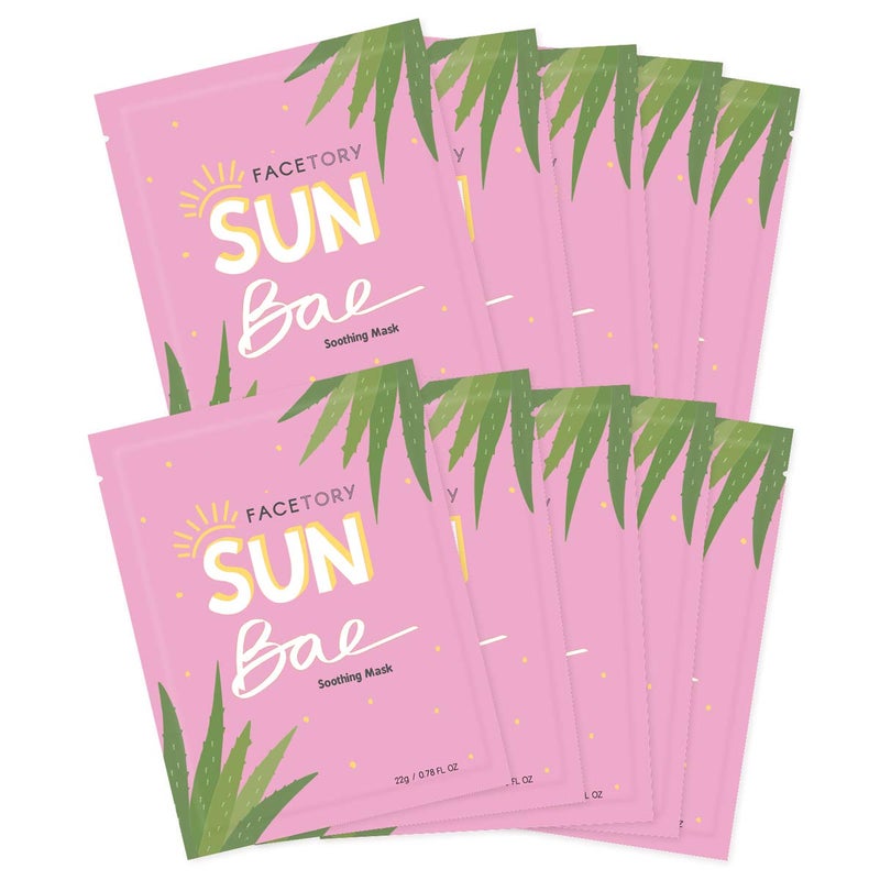 FACETORY K Beauty Face Mask Skin Care - SUN BAE SOOTHING Sheet Mask with Aloe & Shea Butter | After Sun Care, Soothe & Restore (10 Pack) - Image 1